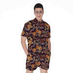 Vintage Dragon Flower Pattern Print Men's Rompers