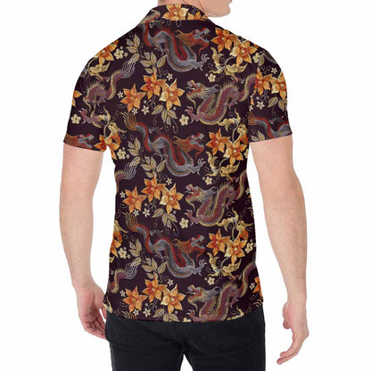 Vintage Dragon Flower Pattern Print Men's Shirt