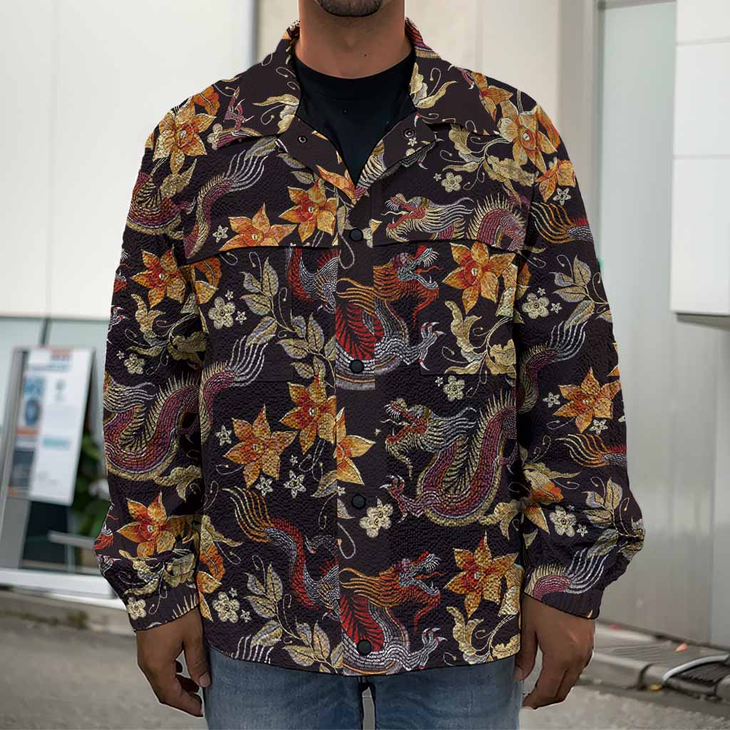 Vintage Dragon Flower Pattern Print Men's Shirt Jacket