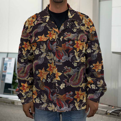 Vintage Dragon Flower Pattern Print Men's Shirt Jacket