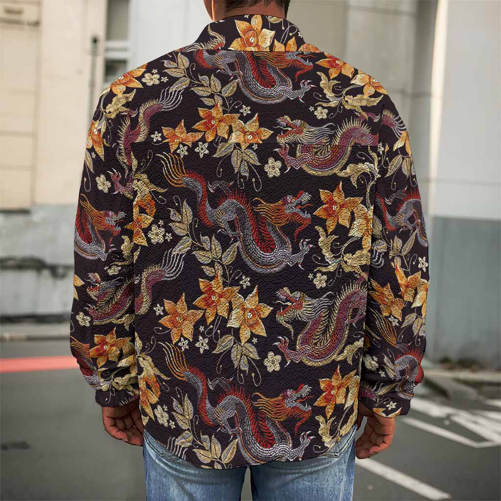 Vintage Dragon Flower Pattern Print Men's Shirt Jacket