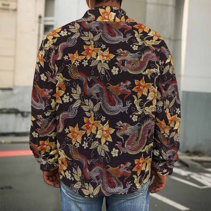 Vintage Dragon Flower Pattern Print Men's Shirt Jacket