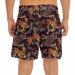 Vintage Dragon Flower Pattern Print Men's Split Running Shorts