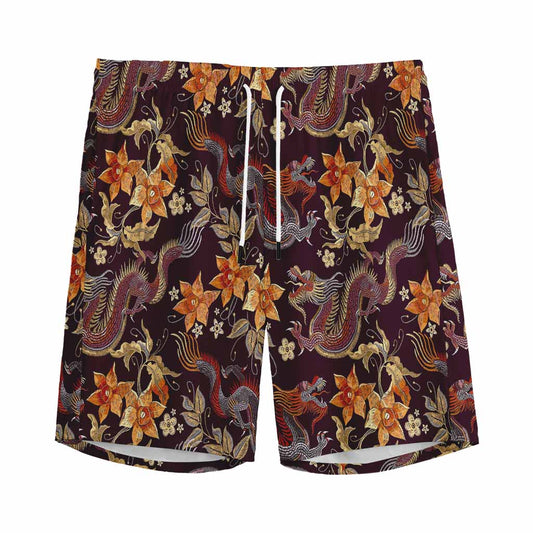 Vintage Dragon Flower Pattern Print Men's Sports Shorts