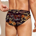 Vintage Dragon Flower Pattern Print Men's Swim Briefs