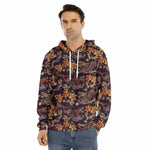 Vintage Dragon Flower Pattern Print Men's Velvet Pullover Hoodie