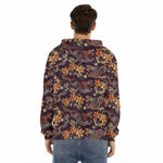 Vintage Dragon Flower Pattern Print Men's Velvet Pullover Hoodie