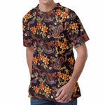 Vintage Dragon Flower Pattern Print Men's Velvet T-Shirt