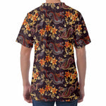 Vintage Dragon Flower Pattern Print Men's Velvet T-Shirt