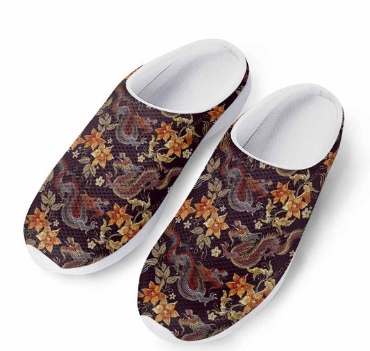 Vintage Dragon Flower Pattern Print Mesh Casual Shoes