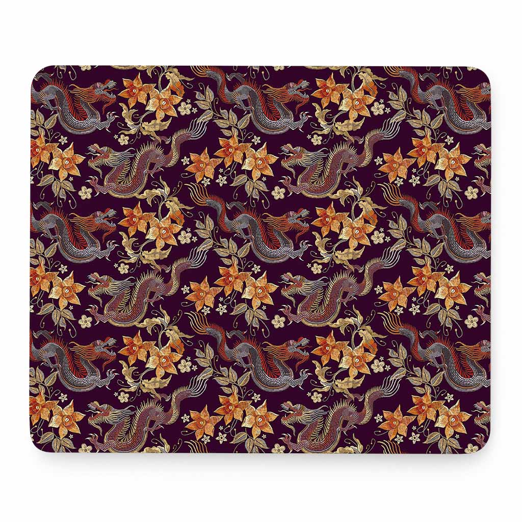 Vintage Dragon Flower Pattern Print Mouse Pad