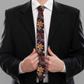Vintage Dragon Flower Pattern Print Necktie