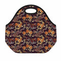 Vintage Dragon Flower Pattern Print Neoprene Lunch Bag