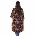 Vintage Dragon Flower Pattern Print Open Front Beach Cover Up