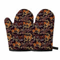Vintage Dragon Flower Pattern Print Oven Mitts