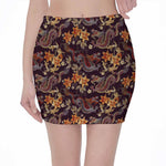 Vintage Dragon Flower Pattern Print Pencil Mini Skirt