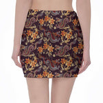 Vintage Dragon Flower Pattern Print Pencil Mini Skirt