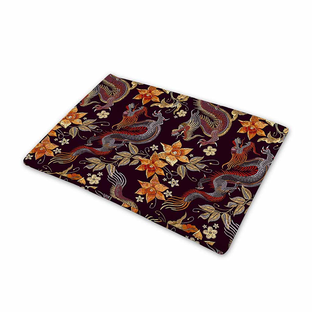 Vintage Dragon Flower Pattern Print Pet Cooling Mat Cover
