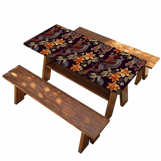 Vintage Dragon Flower Pattern Print Picnic Table Cover