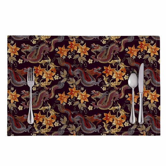 Vintage Dragon Flower Pattern Print Placemat