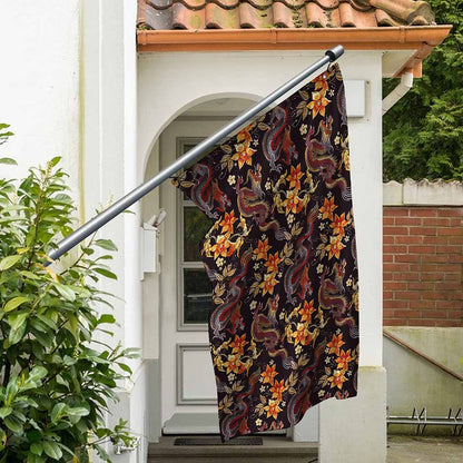 Vintage Dragon Flower Pattern Print Polyester Flag