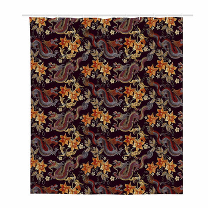 Vintage Dragon Flower Pattern Print Polyester Shower Curtain