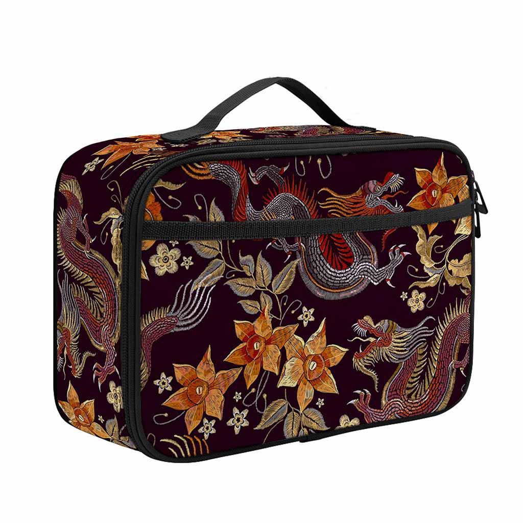Vintage Dragon Flower Pattern Print Portable Lunch Bag