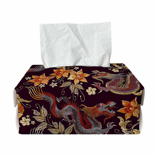 Vintage Dragon Flower Pattern Print Rectangle Tissue Box Cover