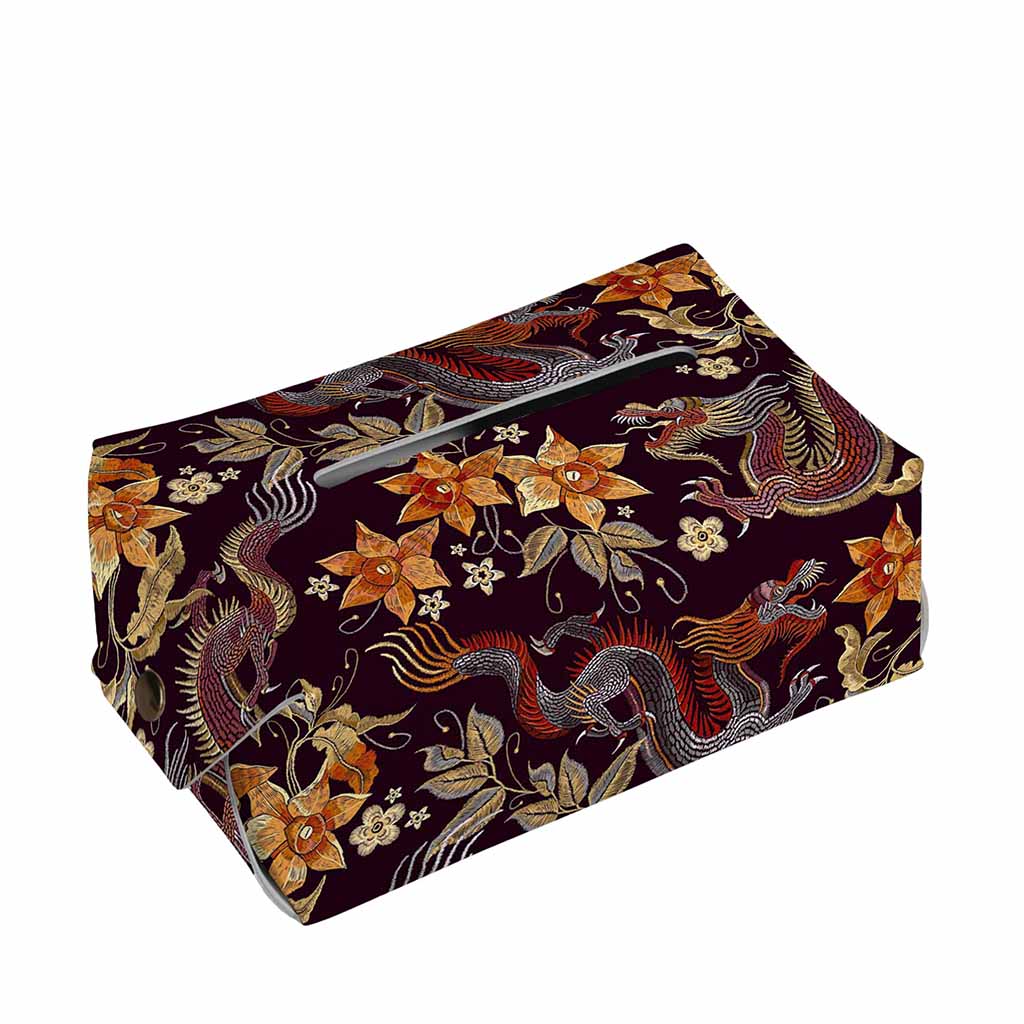 Vintage Dragon Flower Pattern Print Rectangle Tissue Box Cover