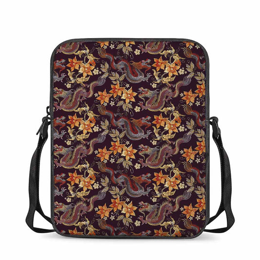 Vintage Dragon Flower Pattern Print Rectangular Crossbody Bag