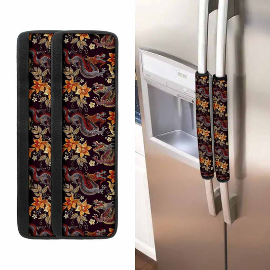 Vintage Dragon Flower Pattern Print Refrigerator Handle Covers