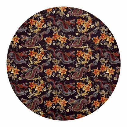 Vintage Dragon Flower Pattern Print Round Blanket
