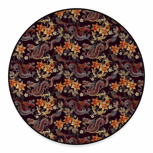 Vintage Dragon Flower Pattern Print Round Floor Mat