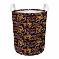 Vintage Dragon Flower Pattern Print Round Laundry Basket