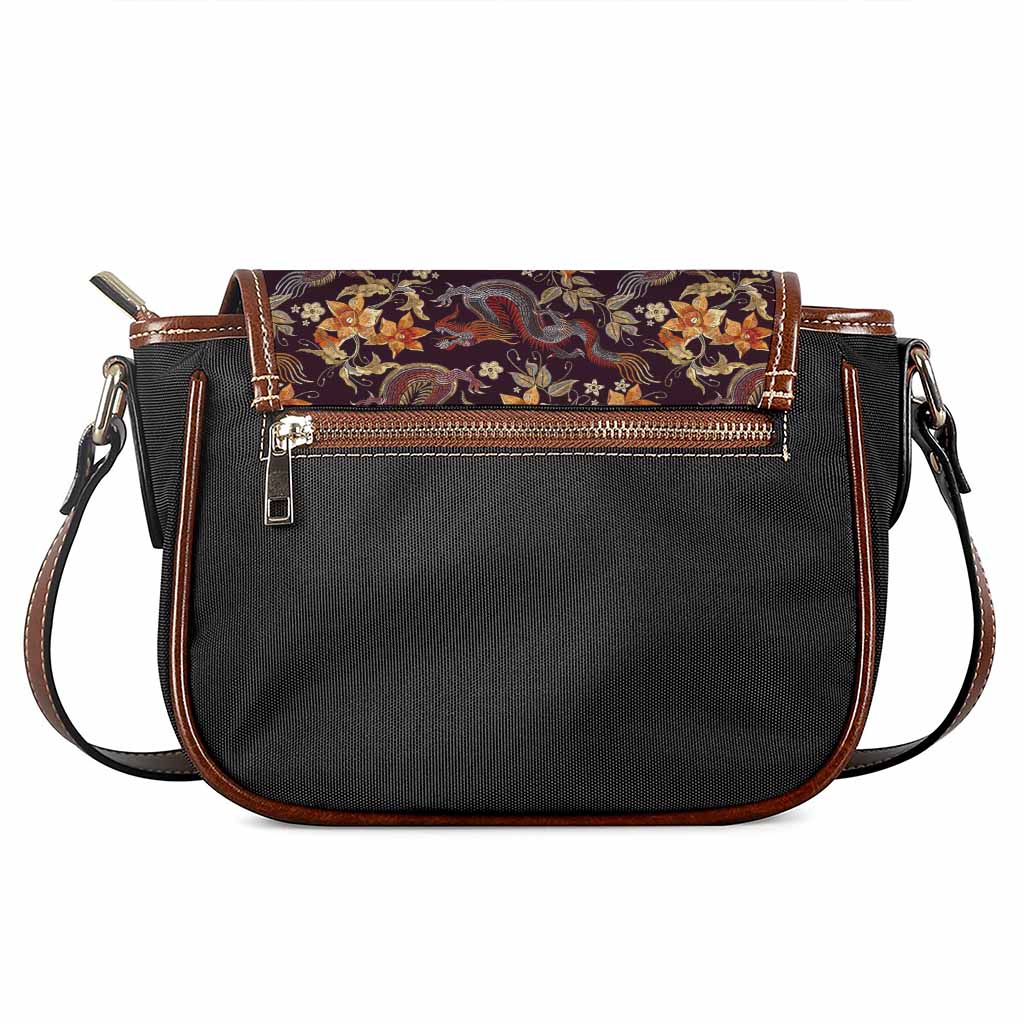 Vintage Dragon Flower Pattern Print Saddle Bag