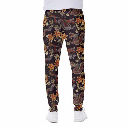Vintage Dragon Flower Pattern Print Scuba Joggers