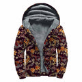Vintage Dragon Flower Pattern Print Sherpa Lined Zip Up Hoodie
