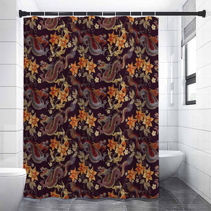 Vintage Dragon Flower Pattern Print Shower Curtain