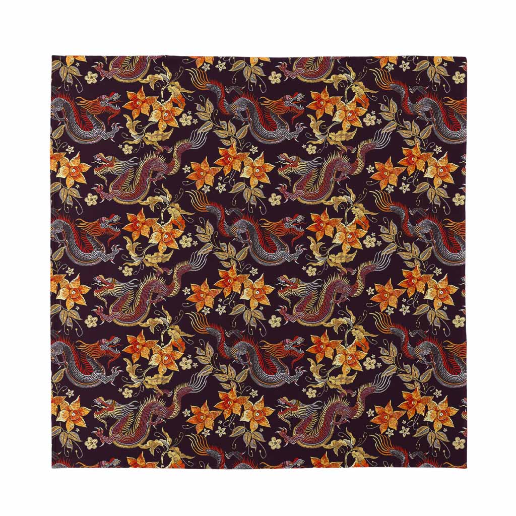Vintage Dragon Flower Pattern Print Silk Bandana