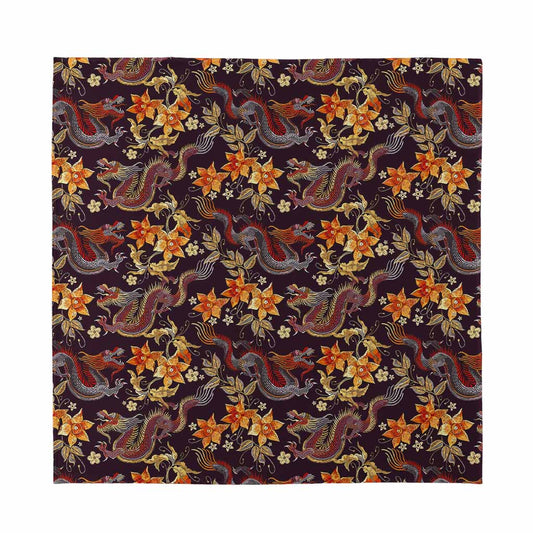 Vintage Dragon Flower Pattern Print Silk Bandana