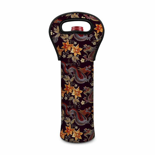 Vintage Dragon Flower Pattern Print Single Neoprene Wine Tote