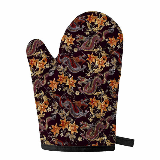 Vintage Dragon Flower Pattern Print Single Oven Mitt
