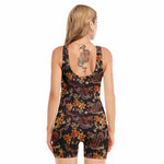 Vintage Dragon Flower Pattern Print Sleeveless One Piece Swimsuit