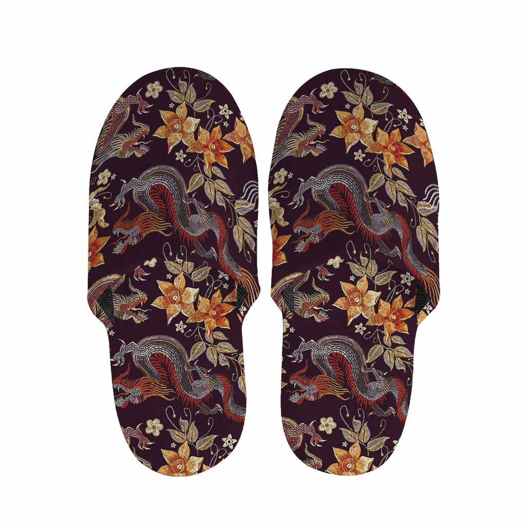 Vintage Dragon Flower Pattern Print Slippers