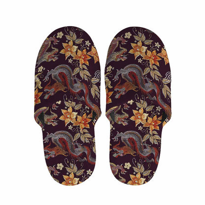 Vintage Dragon Flower Pattern Print Slippers