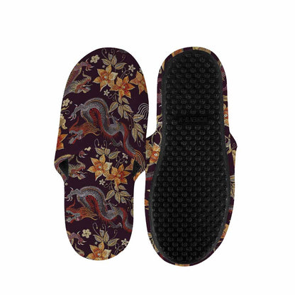 Vintage Dragon Flower Pattern Print Slippers