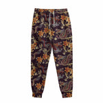 Vintage Dragon Flower Pattern Print Sweatpants