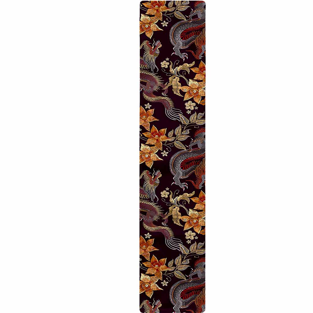Vintage Dragon Flower Pattern Print Table Runner