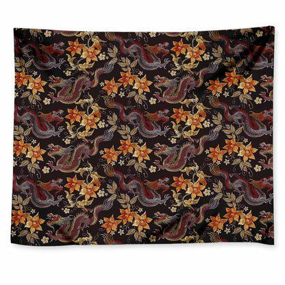 Vintage Dragon Flower Pattern Print Tapestry