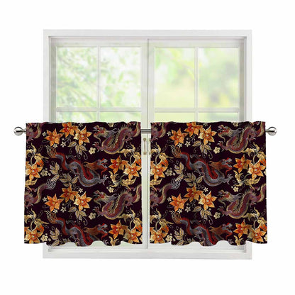 Vintage Dragon Flower Pattern Print Tier Curtains